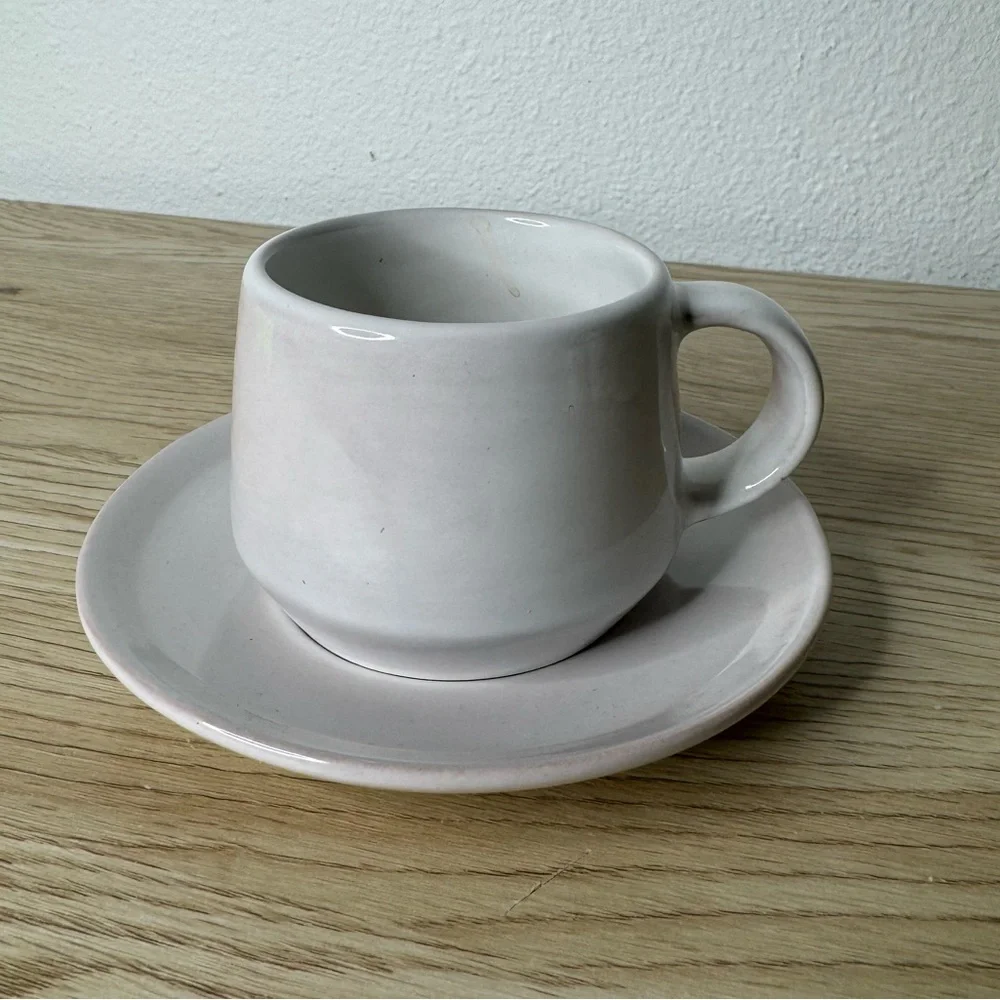 Set of‎ 5 Frankoma Bone White Cream Tea Cups and Saucers Handmade Art Pottery